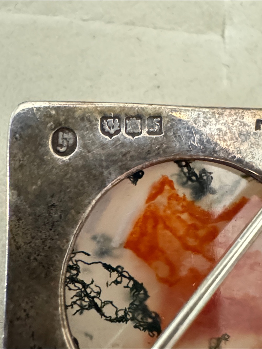 John Hart Iona Sterling Silver Scottish Moss Agate Brooch 1961 hallmarked - Picture 4 of 8